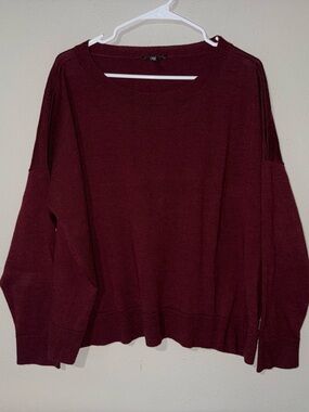 Eileen Fisher Boxy Maroon Merino Wool Sweater Large